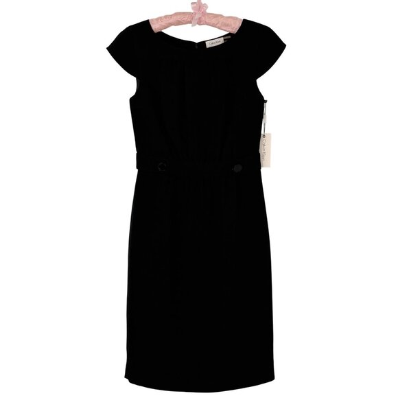 NWT Calvin Klein Black Cap Sleeve Sheath Dress | Quiet Luxury Business Corpcore - Picture 2 of 15